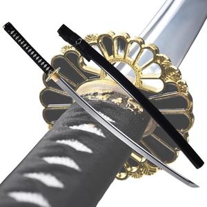 TUONEX Authentic Japanese Handmade Katana - 41" Black Blade with Gold Sunflower Guard | Clay Tempered Decorated Collector's Edition