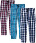 MoFiz Men's Pajama Pants Sleep Pants Cotton Plaid Sleepwear Pants Button Fly 3 Pack L