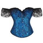 Moessa Women Floral Lace Off Shoulder Corset Bustier Boned Overbust Corset Bodyshaper Lingerie Top, Dark Blue, Small