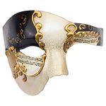 Half Face Men's Phantom of The Opera Vintage Design Venetian Carnival Masquerade Mask (Beige & Black)