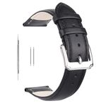 Berfine 20mm Black Calf Leather Watch Band Replacement,Extra Soft Watch Strap for Men Women