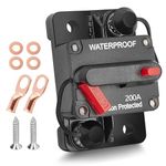 RED WOLF 200 Amp Circuit Breaker with Wire Lugs Copper Washer Waterproof Inline Fuse Holder Inverter with Manual Reset Waterproof for Car Truck Bus RV Boat Marine Vehicle 12V-48V DC