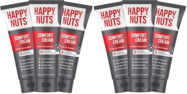 HAPPY NUTS Comfort Cream Deodorant For Men: Anti-Chafing Sweat Defense, Odor Control, Aluminum-Free Mens Deodorant & Hygiene Products for Men's Private Parts 3.4 Fl Oz (6 Pack), Original