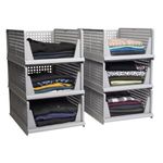 HomeStrap Set of 6, Stack it Up | Large Cloth Stacker | Foldable Shirt Storage Stacker for Wardrobe | Plastic Stackable Closet Organizer | Dark Grey