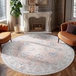 JINCHAN Round Rug 7ft Area Rug Rug Pink Vintage Floor Mat Kitchen Indoor Circle Rug 7' Round Thin Rug Floral Print Carpet Retro Farmhouse Non Slip Dining Room Living Room Bedroom Office