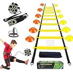 YHOTOGEA Football Training Equipment for Kids, Speed Agility Training Set, Agility Ladder 12 Rung 6M, Football Kick Trainer, 12 Disc Cones, Skipping Rope, Football Training Kit for Soccer Training