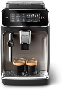 PHILIPS 3300 Series Fully Automatic Espresso Machine - 5 Beverages, Intuitive Touch Display, Classic Milk Frother, SilentBrew, 100% Ceramic Grinder, AquaClean Filter, Black Chrome (EP3326/90)