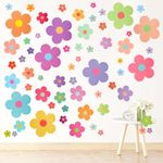 COMNICO 63pcs Cute Flowers Wall Sticker, PVC Colorful Y2k Floral Wall Decor Vinyl Peel and Stick Flowers Stickers for Teen Girls Boy Kids Nursery Bedroom Kindergarten(9 Sheets, Bright Colors)