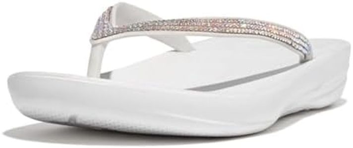 FitFlop Women's iQushion Sparkle Ergonomic Flip Flops for Walking, Lightweight Waterproof Cushioned Thong Sandals for Women with Non Slip Bottom and Arch Support, Rubber Beach Sandal, Urban White, 6 US