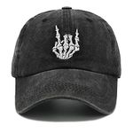 NVJUI JUFOPL Skeleton Hand Embroidered Hat, Skull Finger Vintage Baseball Cap for Men Women Black