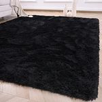 JAMFEEL Super Soft Fluffy Carpet Fuzzy Kids Bedroom Rug, 4 x 6 ft Black Shaggy Area Rugs for Livingroom Girls Dorm Room Christmas Decor Toddler Boy Children Plush Playmat