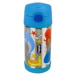 Hopop Insulated Stainless Steel Sipper Water Bottle for Kids | Double Walled Insulated Steel | Hot and Cold Sipper Bottle with Straw & Carry Handle | Thermos Flask | BPA Free | 300ml | Sea Animals