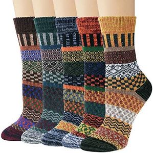 Loritta 5 Pairs Wool Socks for Women Winter Warm Socks Thick Knit Cabin Crew Soft Boot Socks Gifts, Square, Large