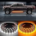 OPL5 2PCs 70 inch Truck LED Running Board Lights Sequential Amber Side Marker Lights with White Courtesy Lights 216-SMD LED Flexible Turn Signal Light Led Truck Lights Strips for Pickup Trucks, SUV