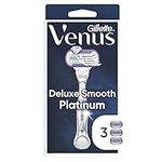 Gillette Venus Deluxe Smooth Platinum Razors for Women, 1 Venus Razor, 3 Razor Blade Refills, Metal Handle with Anti-Slip Grip