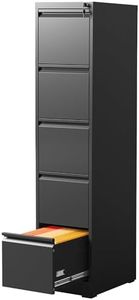 DARTIIA 5 Drawer Vertical File Cabinet with Lock, File Cabinet for Home Office, Locking File Hanging for A4/ Legal/Letter(Require Assembly, Black)