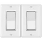 [2 Pack] BESTTEN 4-Way Decorator Wall Light Switch with Wallplate, 15A 120/277V, On/Off Paddle Rocker Interrupter, Self-Grounding, cUL Listed, White