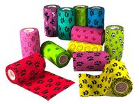 Prairie Horse Supply 4 Inch Vet Wrap Tape Bulk (Black, Red, Yellow and Black Paw Prints on Yellow, Red, Teal) (Pack of 24) Self Adhesive Adherent Adhering Flex Bandage Rap Grip Roll for Dog Cat Pet