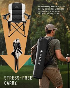 Voyager Folding Camping Chairs 2-Pack with Cooler Bag – Black, Padded
