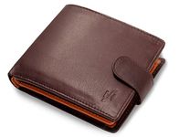 StarHide Mens RFID Blocking Compact Real Leather Coin Pocket Billfold Wallet Id Card Holder 1075 Brown Tan