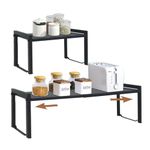 2 Pack Expandable Cabinet Shelf13.8-26"(L), Stackable Kitchen Counter Shelf Organizer, Kitchen Spice Rack Pantry Shelf, Djustable Cupboard Organizer Storage Rack for Kitchen Office (Black,2 Pack L)