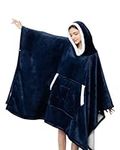 Andizun Warm Wearable Poncho Blanket, Super Soft Comfy Plush Wearable Fleece Blanket, Wrap Throw Cape with Pocket Throw Wrap Cover for Adult Women Men Kids, Gifts for Family Friends, 150 x 90 cm