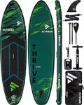 Flypark 11'x34 Inflatable Stand Up Paddle Boards, Extra Wide SUP Paddleboard Inflatable, Yoga Stand Up Paddle Board, 116L Backpack, 15 D-Rings, Shoulder Strap, US-Fin, 2-Action Pump