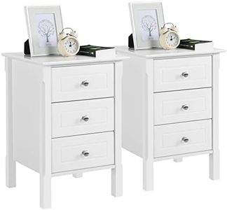 Yaheetech 2pcs Mesitas de Noche Blancas Mesilla de Noche Madera con Tres Cajones Mesillas Auxiliares de Estilo Moderno para Dormitorio Salon 40x40x60cm