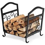 TANGZON Fireplace Log Rack, Heavy Duty Steel Firewood Rack with Solid Base, Handles & Curved Feet, Indoor Outdoor Wood Stacking Storage Holder Stand, 44 x 32 x 40cm