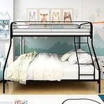 Metal Bunk Bed Twin Over Full Bed Frame with Safety Rail and Ladder No Box Spring Need(Black)