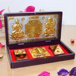 JAIPUR ACE Gold Plated Laxmi Ganesh Charan Paduka Yantra | Devotional Prayer Box | Wooden Momento Decorative Showpiece Box Packing | Diwali Gifting Charan Paduka