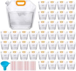 LECEHIVO 40 Pcs 1.3 Gallon Collapsible Water Storage Bag with Funnel and Stickers Leakproof Emergency Jug Container Clear Plastic Water Bladder Outdoor Flat Pouch for Hiking Sport Backpack Camping