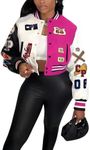 Glitrandi Varsity Jacket Women with Patches Print Cropped Bomber Leather Jacket Women 2023 S-XXL, A-rose, Medium