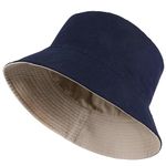 TOSKATOK® UPF 50+ Unisex Mens Womens Reversible Cotton Blend Summer Bucket/Bush Hats-NAVY/STONE