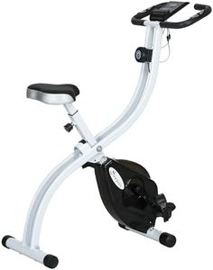 SPORTNOW Vélo d'appartement pliant, vélo de fitness, vélo d'intérieur 8 niveaux de résistance magnétique, selle réglable, poignées, écran LCD multifonction, support tablette, acier blanc