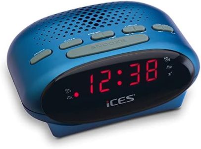 ICES ICR-210 Blue -Tuner PLL-FM- Haut-parleurs intégrés- Radio-réveil- Fonctionnement sur Piles- Écran LED- Double Fonction d'alarme- Fonction Snooze- Radio-réveil FM-Bleu