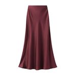 Women's Satin High Waist Skirt,Silk Skirts for womenSummer Casual Sexy Midi Length Elastic Skirt (Wine Red,L)