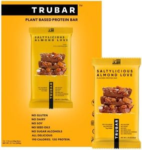 TRUBAR Vegan Protein Bar, Saltylicious Almond Love, Gluten Free, Plant Based, High Fiber, Dairy Free, Low Fat, Non GMO, No Sugar Alcohols, 12G Lean Protein, 13G Fiber, Healthy Snack Bars, 12 CT