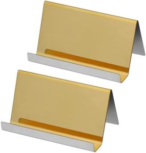 BELLE VOUS Porte Carte de Visite Métallique en Acier Inoxydable (Lot de 2) - Jusqu’à 30 Cartes - Présentoir Carte de Visite Doré - Rangement Cartes de Visite pour Bureau, Porte-Noms ou Comptoirs