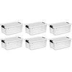 Sterilite 19849806 18 Quart/17 Liter Ultra Latch Box, Clear with a White Lid and Black Latches, 6-Pack