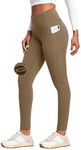 Heathyoga Fleece Lined Leggings with Pockets for Women Thermal Leggings Warm Leggings Women Winter High Waisted Yoga Pants Khaki