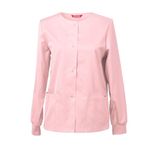 TAILOR'S Womens Scrub Jacket Workwear Snap Front Warm-up Jacket Pale Pink