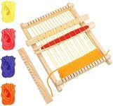 Curtzy Wooden Weaving Loom - 16.5 x 21.7cm / 6.5 x 8.54 Inches - Large Frame Multi-Craft Lap Hand-Knit Machine - Mixed Yarns, Adjusting Rod, Comb, Shuttle & Nylon Cord - Kit for Beginners