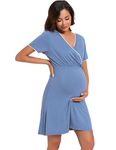 Leversic Womens Maternity Nightgown Short Sleeves Cotton Breastfeeding Nightdress ladies V-Neck Maternity Nightdress Labour gown for Hospital Postpartum Pajamas(Blue,M)