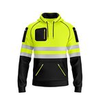 Mens Hi Vis Zip Up Multi Zipper Pockets Safety Work Wear Hoodie Reflective Tape High Viz High Visibility Zipper Hoodie Sweatshirt S-2XL