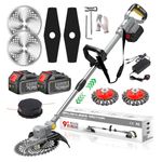 Cordless Strimmer with Weed Brush 21V Grass Strimmer with 2 x 4.0Ah Battery and Charger Brushless Electric Garden Strimmer 4 in 1 Battery Strimmer Brush Cutter Adjustable Telescopic, Grey