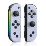 7-Color of Led Joypads Controller for Switch/OLED/Lite,Switch Joypad Support Wake-Up Function, Six-Axis and Turbo Function With Straps(White Gray)