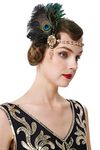 BABEYOND 1920s Feather Headband Peacock Feather Headpiece Vintage 1920s Flapper Headband Feather Crystal Headband Great Gatsby Costume Accessories Roaring 20's Accessories (Black)