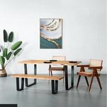 METALBUCKS Metal Bucks Danton - Metal & Solid Sheesham Wood Live Edge Dining Table 1 Bench for Hall | Live Edge Dining Table Set for Home & Office | 1 Bench 1 Dining Table for Kitchen