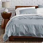 Bare Home 100% Organic Cotton Full/Queen Duvet Cover Set - Crisp Percale Weave - Lightweight & Breathable - Cooling Duvet Cover Set (Full/Queen, Dusty Blue)